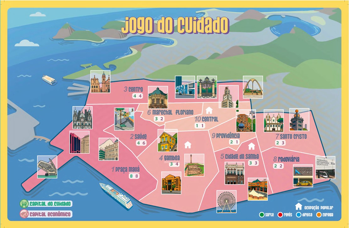 Mapa ilustrado do tabuleiro do jogo mostrando a Zona Portuária